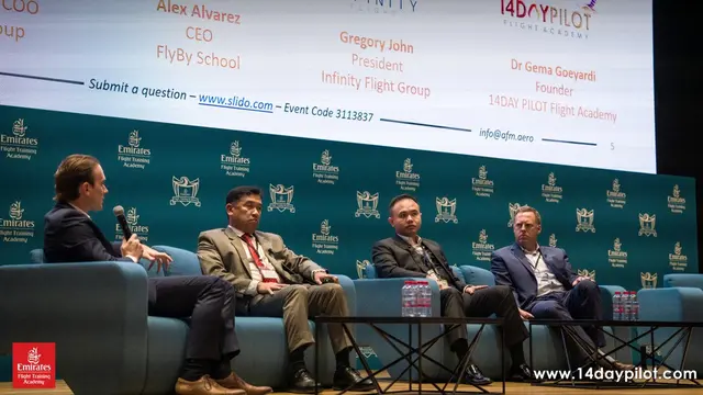 Founder dan Ceo 14DayPilot Flight Academy Gema Goeyardi ketika berbicara di ajang AFM Global Pilot Training Organization Leadership Summit 2023.