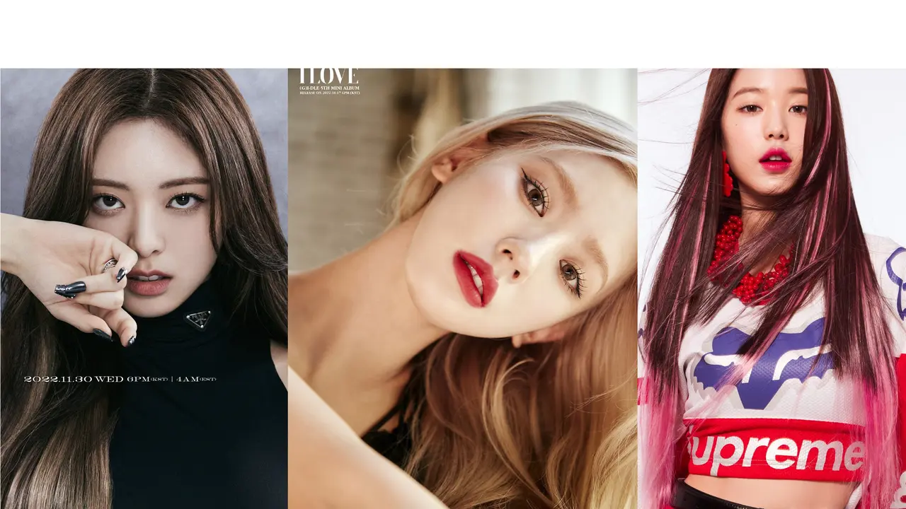 Yuna ITZY - Miyeon (G)I-Dle, Jang Wonyoung IVE. (JYP, Cube, Starship Entertainment via Soompi)