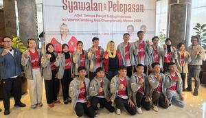 Pelepasan atlet panjat tebing Indonesia menuju World Climbing Asia Championship Meisan 2026 (Liputan6.com/Thomas)