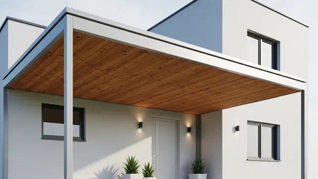 Desain Tampak Depan Rumah Mungil dengan Canopy Baja Ringan