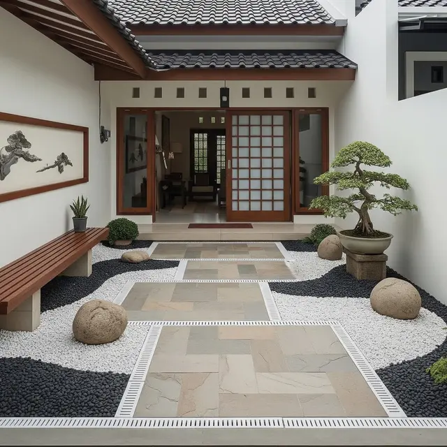 9 Desain Teras dengan Drainase Tersembunyi dan Batu Alam, Estetik Bebas Genangan