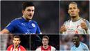Bek anyar Manchester United, Harry Maguire, memecahkan rekor transfer pemain termahal dunia untuk posisi bek yang sebelumnya dipegang Virgil Van Dijk. Berikut ini nilai transfer Harry Maguire dan 7 bek termahal lainnya. (Kolase foto AFP)