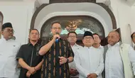 Bakal calon presiden (capres) dan bakal calon wakil presiden (cawapres) Anies Baswedan-Muhaimin Iskandar (Cak Imin) resmi membentuk Badan Pekerja (Baja) Anies-Cak Imin (AMIN). (Liputan6.com/Winda Nelfira)