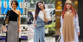 Jauh-jauh dari Australia, Acha Septriasa mengajak keluarganya menikmati musim panas di Jepang. Ibu satu anak ini tampil kece dengan one shoulder top dan rok geometris. [Foto: Instagram/ Acha Septriasa]