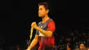 Simon Santoso berhasil mengalahkan pemain asal Jerman, Marc Zwiebler dalam permainan yang berlangsung selama tiga set di Istora Senayan, Jakarta, Rabu (17/6/14). (Liputan6.com/Miftahul Hayat)