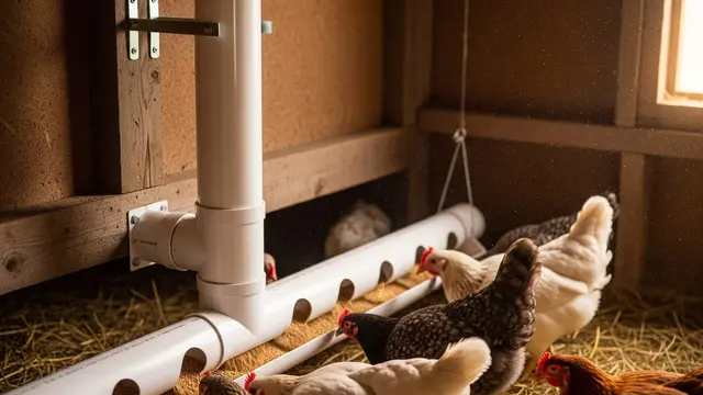 desain tempat pakan ayam otomatis dari pipa