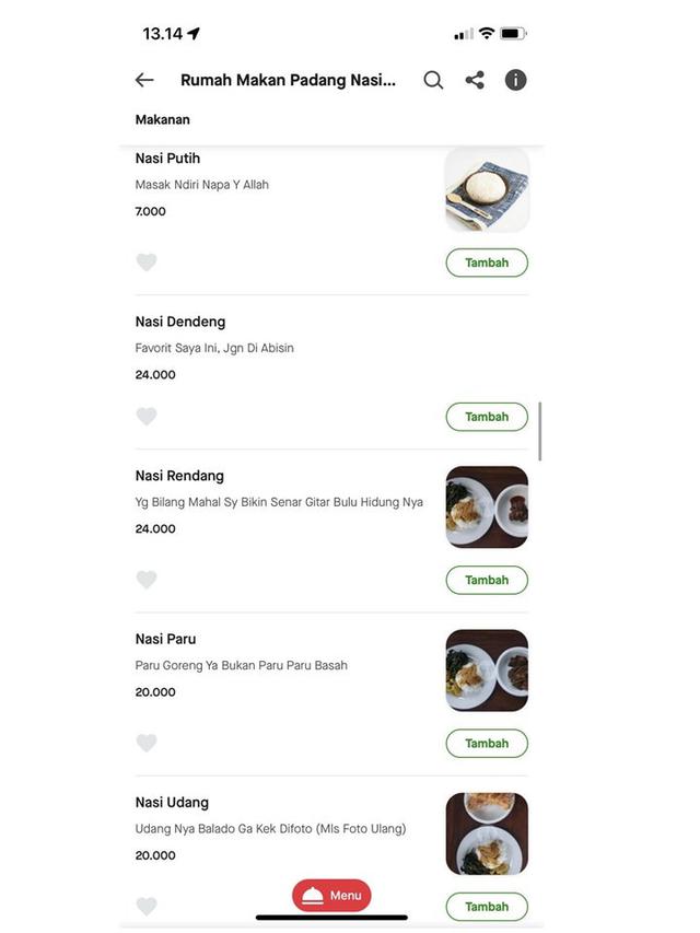 8 Potret Deskripsi Menu Makanan di Ojek Online Ini Bikin Geleng Kepala