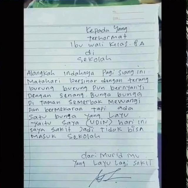 6 Potret Surat Izin Sakit Siswa Ini Isinya Kocak, Bikin Guru Jadi Ngakak