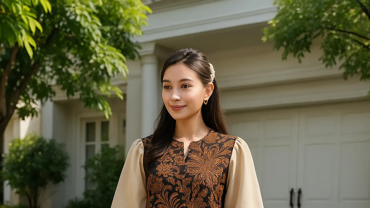 Tunik Batik Lengan Balon Kerut
