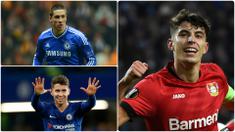 Chelsea resmi mengumumkan perekrutan Kai Havertz dengan transfer seharga 80 juta euro. Pemain asal Jerman ini menjadi salah satu pembelian termahal Chelsesa di bursa transfer. Berikut Kai Havertz dan 5 pembelian termahal Chelsea di bursa transfer. (kolase foto AFP)