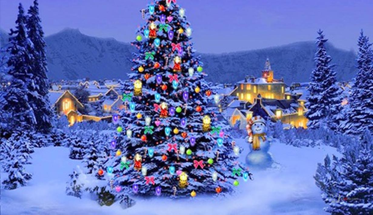Pohon Natal Berselimut Salju Mengagumkan Dan Mengesankan 