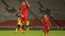Gelandang Timnas Indonesia, Evan Dimas, merayakan gol ke gawang Vanuatu pada laga persahabatan di SUGBK, Jakarta, Sabtu (15/6). Indonesia menang 6-0 atas Vanuatu. (Bola.com/Yoppy Renato)