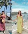 Liburan di pantai, Giovani dan Felicia tampil mengenakan dress spaghetti strap. Keduanya pun membawa tas anyam etniknya. @feliciahutapeaaa/@chengiovanis