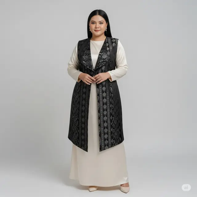 Contoh Model Baju Brokat Kombinasi Satin untuk Orang Gemuk. Foto: Gemini