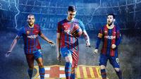 Barcelona - Martin Braithwaite, Ferran Torres, Lionel Messi (Bola.com/Lamya Dinata/Adreanus Titus)