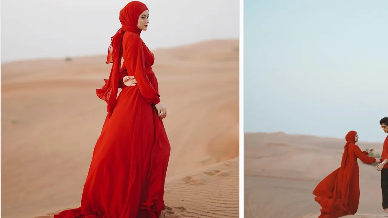 Dinda Hauw dan Rey Mbayang di padang pasir Dubai