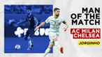Berita Motiongrafis tentang Statistik permainan Jorginho yang keluar sebagai man of the match di laga AC Milan vs Chelsea.