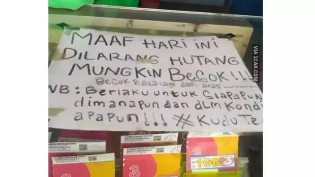 10 Tulisan Nyeleneh di Warung Sindir Orang Utang Ini Bikin Ketawa