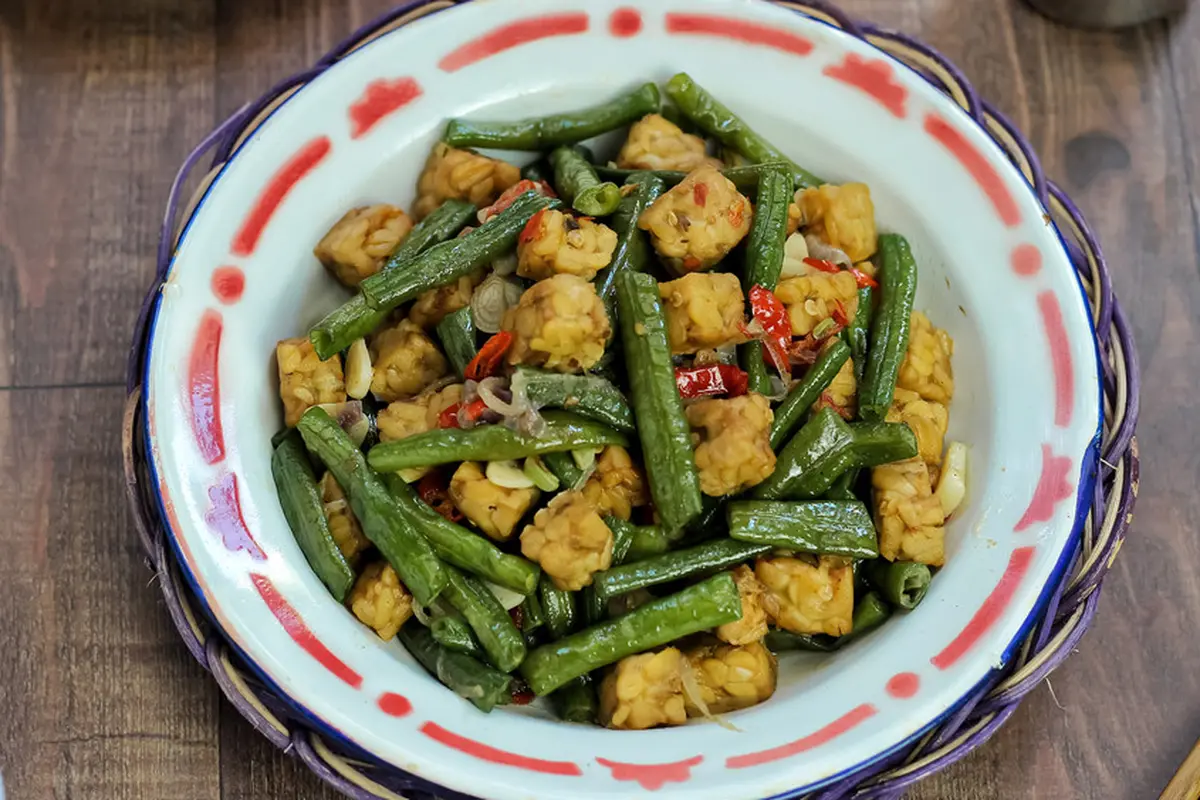 tumis kacang panjang tahu tempe