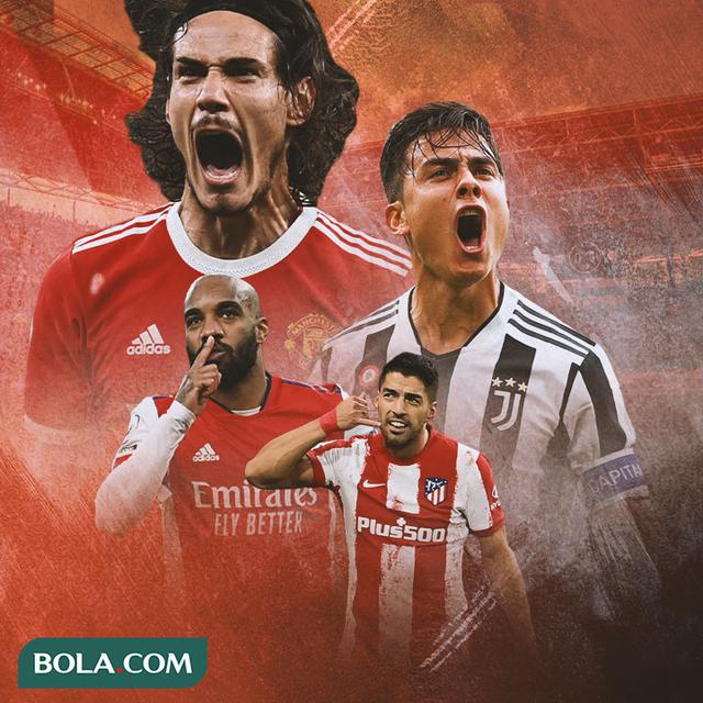 Ilustrasi - Paulo Dybala, Luis Suarez, Alexandre Lacazette, Edinson Cavani