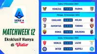 Jadwal dan Live Streaming Serie A 2024/2025 Matchweek 12 di Vidio