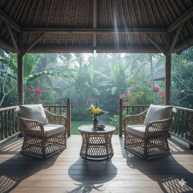 Teras Rumah Tropis Bahan Bambu ala Vila Bali