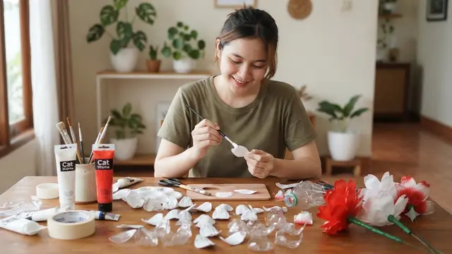 Bunga Merah Putih dari Botol Plastik Bekas