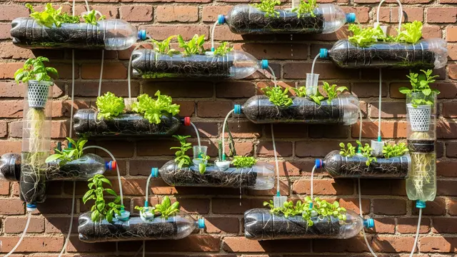 Ilustrasi Desain Kebun Sayur Pocket Garden dari Botol Plastik Bekas/Gemini AI