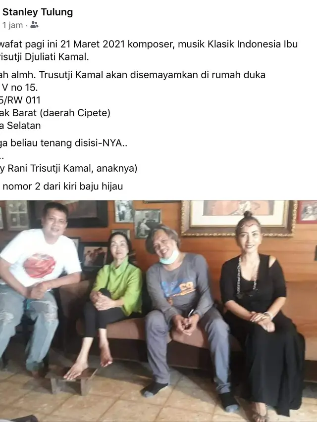 Trisutji Kamal. (Foto: Facebook Stanley Tulung)