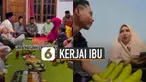 Sang ibu kaget dan tersenyum malu karena aksi jahil sang anak di hadapan keluarga.