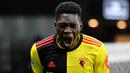 Gelandang Watford, Ismaila Sarr, melakukan selebrasi usai membobol gawang Liverpool pada laga Premier League di Stadion Vicarage Road, Sabtu (29/2/2020). Watford menang 3-0 atas Liverpool. (AFP/Justin Tallis)