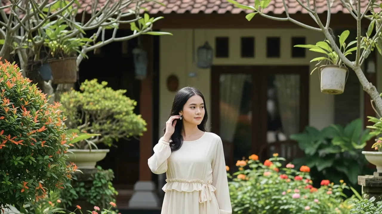 Model Long Dress Bahan Sifon Dengan Potongan Ruffle Feminin