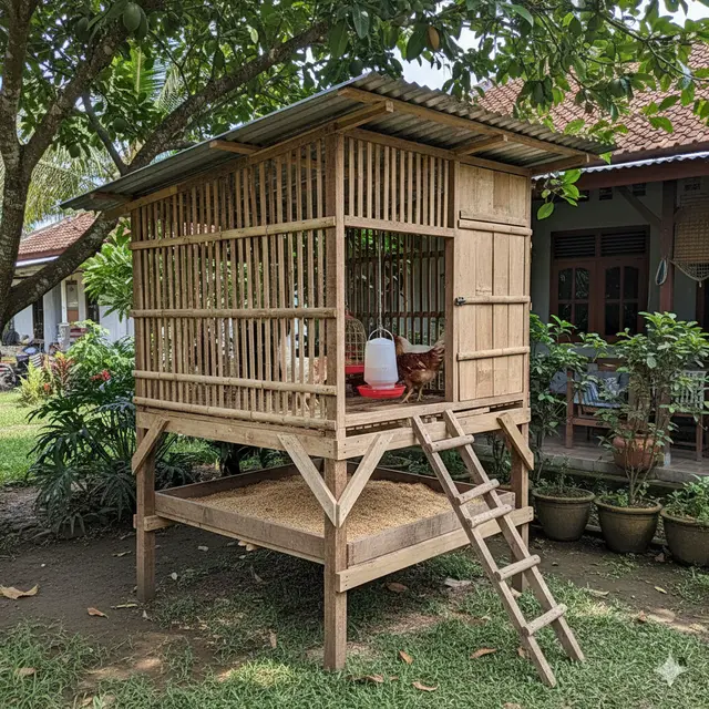 Ide kandang ternak ayam ukuran 2x2 meter di belakang rumah (Foto: Gemini AI)