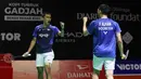 Pertandingan berjalan ketat dan sengit yang memakan waktu hingga satu jam satu menit. Tampak dalam foto, pebulu tangkis ganda putra Indonesia, Fajar Alfian/Muhammad Fikri saat bertanding melawan Leo Carnando/Bagas Maulana pada babak 16 besar Indonesia Masters 2026 di Istora Gelora Bung Karno, Senayan, Jakarta, pada Kamis (22/1/2026). (Bola.com/M Iqbal Ichsan)