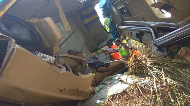 Kondisi bus yang kecelakaan di Cikidang, Sukabumi, Jawa Barat