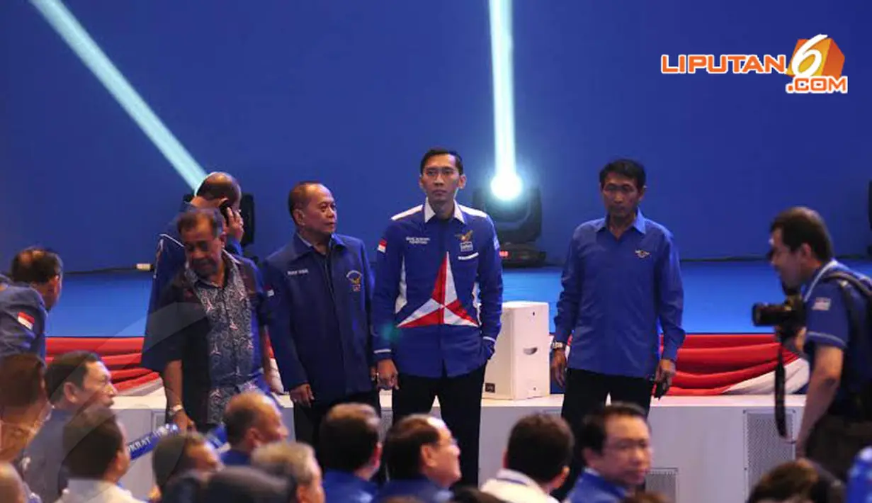 Edhie Baskoro Yudhoyono (Ibas) saat Rapat Umum Partai Demokrat yang digelar di JIExpo Kemayoran Jakarta (Liputan6.com/Helmi Fithriansyah)