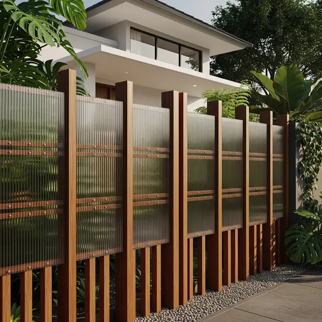 Model Pagar Kayu Kombinasi Polikarbonat