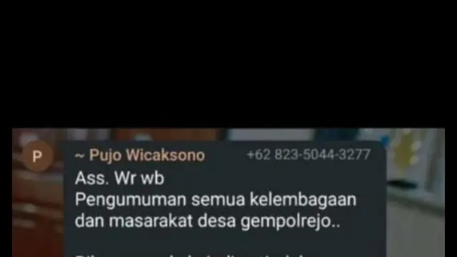Tangkapan layar story Whatsapp warga Blora mengenai imbauan dari Kepala Desa Gempolrejo, Kecamatan Tunjungan, Kabupaten Blora.