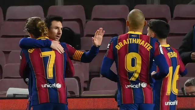 Foto Liga Spanyol: Lionel Messi Cetak Gol, Barcelona Susah Payah Taklukkan Levante