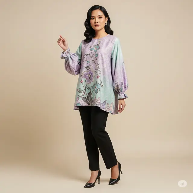 Model Atasan Batik dengan Detail Layer atau Ruffle.