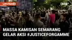 Massa Kamisan Semarang gelar aksi #JusticeForGamma di halaman Polda Jawa Tengah. Aksi tuntut pengusutan tuntas kasus penembakan siswa SMKN 4 Semarang (G, 17) oleh polisi