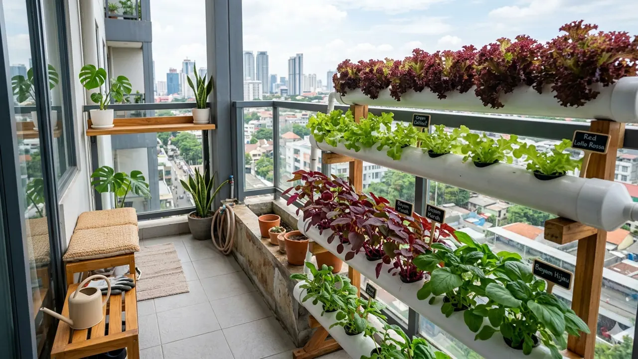 Hidroponik di Balkon Apartemen