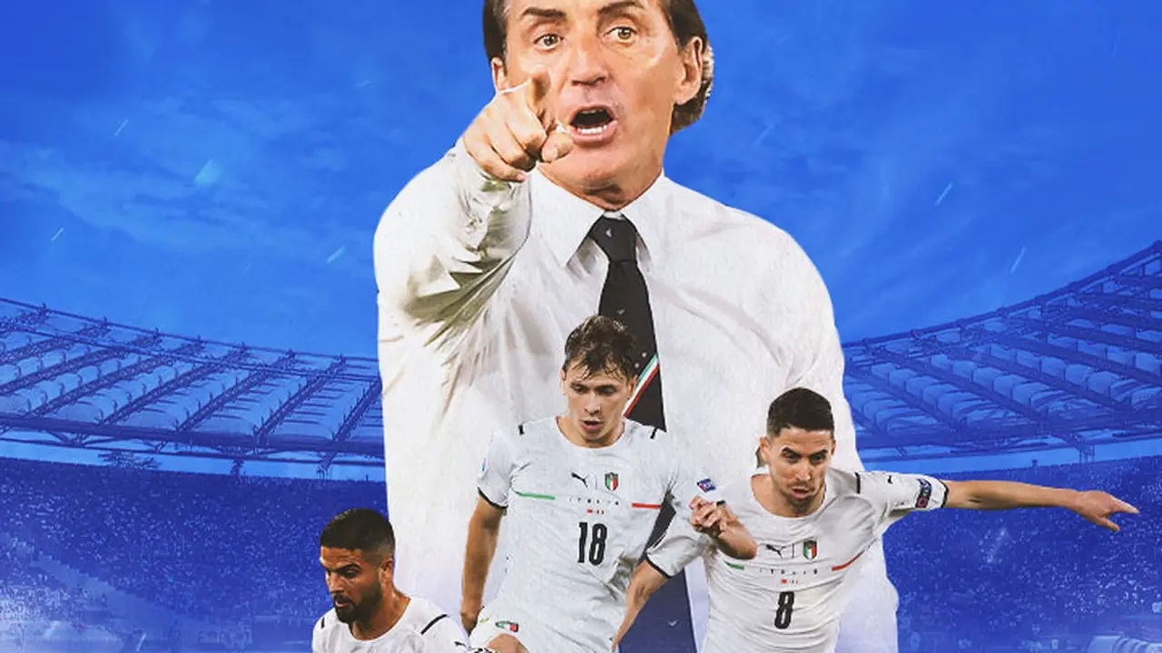 Italia - Roberto Mancini, Lorenzo Insigne, Nicolo Barella, Jorginho
