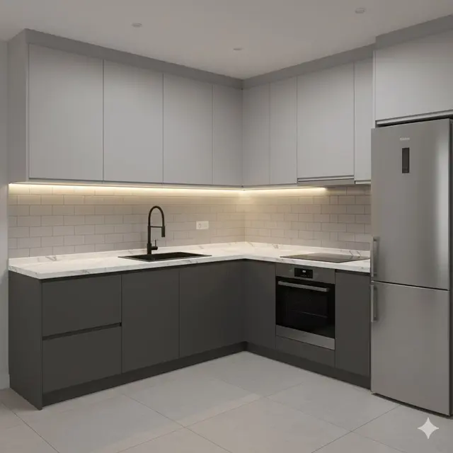 Dapur dengan Nuansa Abu-Abu yang Kalem