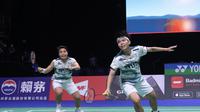 Ganda putri Indonesia, Apriyani Rahayu/Siti Fadia Silva Ramadhanti, saat bertanding pada perempat final Kejuaraan Dunia Bulutangkis 2023 di Royal Arena, Kopenhagen, Denmark, Jumat (25/8/2023). (Bola.com/PBSI)