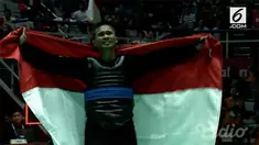 Abdul Malik membungkam Muhammad Faizul Nasir M Nasir (Malaysia) 5-0 pada final nomor 50-55 kg putra cabor pencak silat Asian Games 2018 di Padepokan Pencak Silat Taman Mini Indonesia Indah, Senin (27/8/2018).