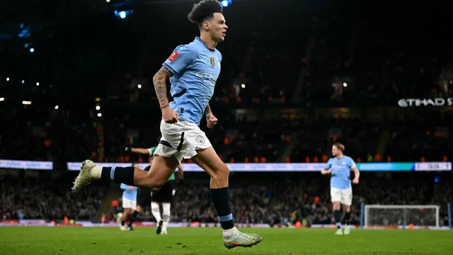 Selebrasi pemain Manchester City saat mengalahkan Plymouth di Piala FA