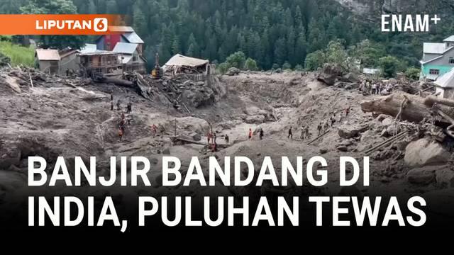 Banjir bandang melanda desa Chositi, Distrik Kishtwar, Kashmir, India, pada Kamis (14/8) setelah hujan deras memicu longsor.