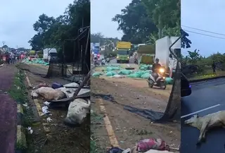 Kecelakaan di jalur lintas Sumatera. (Istimewa)