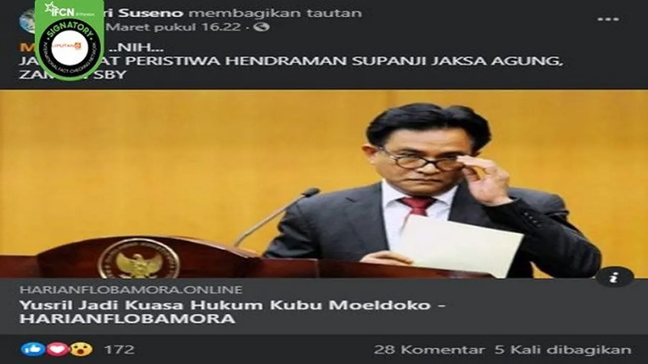 Gambar Tangkapan Layar Klaim Yusril Izha Mahendra Ditunjuk Jadi Kuasa hukum Partai Demokrat Kubu Moeldoko atau KLB Deli Serdang (sumber: Facebook)